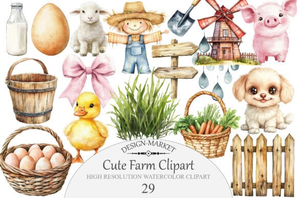 Download Watercolor Cute Farm Clipart - Watercolor Collection